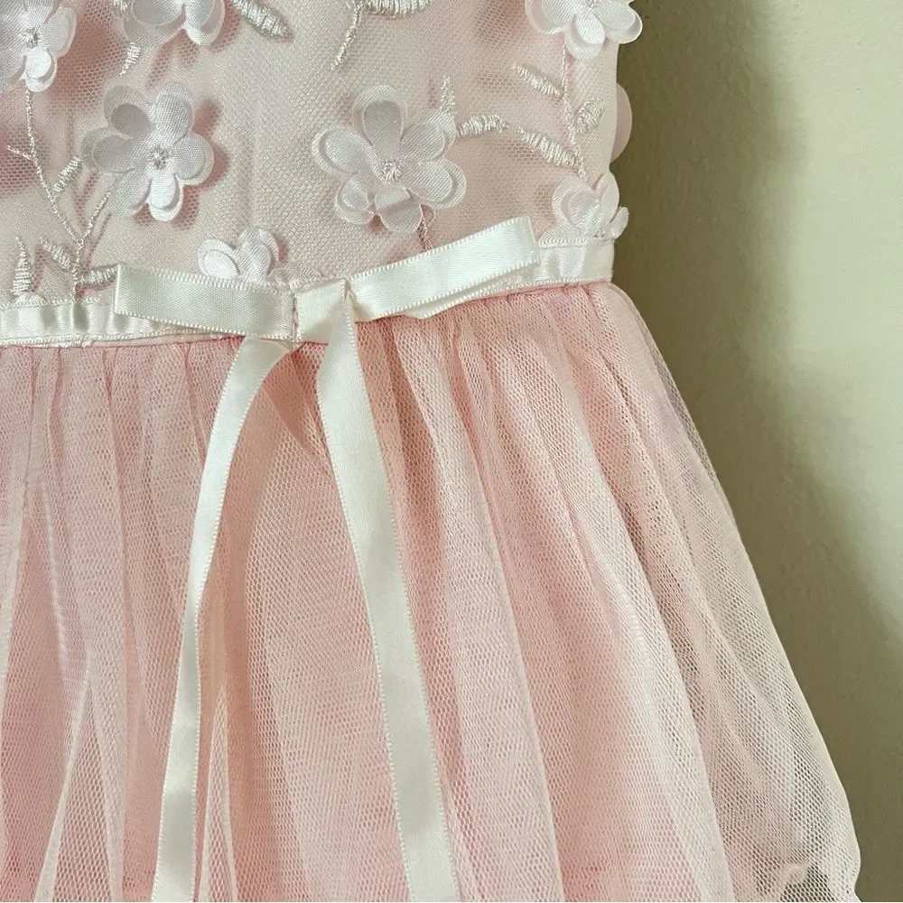 Jona Michelle Pink Tiered Embellished Girls Formal Pink Sleeveless Dress SZ 5